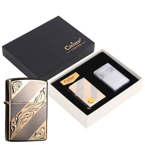 Bật lửa chính hãng Chief 2 kiểu lửa kèm ruột xăng đá CF7100J