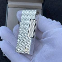Bật lửa Dunhill vân kim cương nổi bọc bạc  DHI41