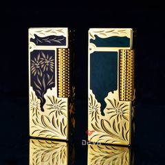 Bật Lửa Dunhill Hồng Kông Sơn Mài Bọc Viền Khắc Hoa Văn DHL05