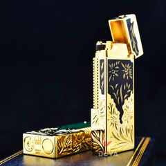Bật Lửa Dunhill Hồng Kông Sơn Mài Bọc Viền Khắc Hoa Văn DHL05