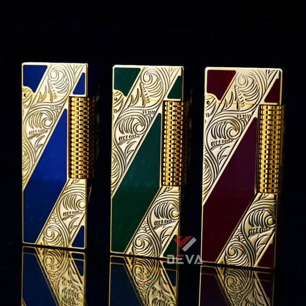 Bật Lửa Dunhill Hồng Kông Sơn Mài Kẻ Chéo Khắc Hoa Văn DHL06