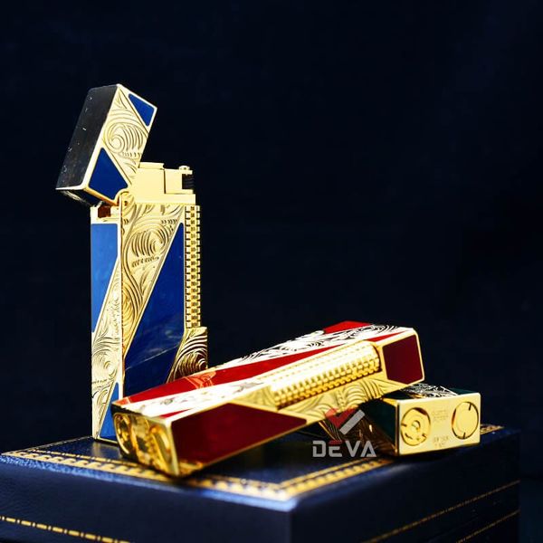 Bật Lửa Dunhill Hồng Kông Sơn Mài Kẻ Chéo Khắc Hoa Văn DHL06