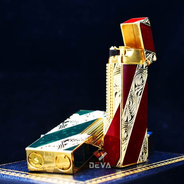 Bật Lửa Dunhill Hồng Kông Sơn Mài Kẻ Chéo Khắc Hoa Văn DHL06