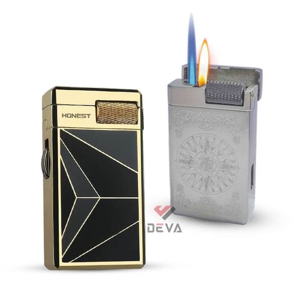Bật lửa gas đá Honest lửa kép có ô cửa quan sát nhiên liệu BCZ861