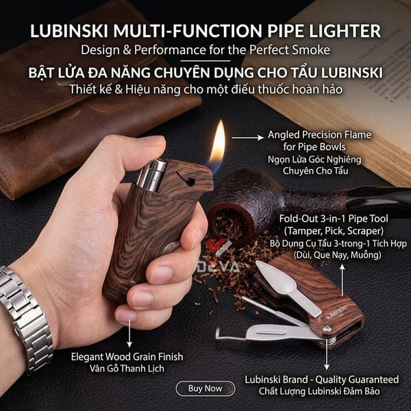 Bật lửa hút tẩu vân gỗ Lubinski Sk 28
