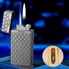 Bật lửa gas đá 2 kiểu lửa ô cửa trong suốt TH-636