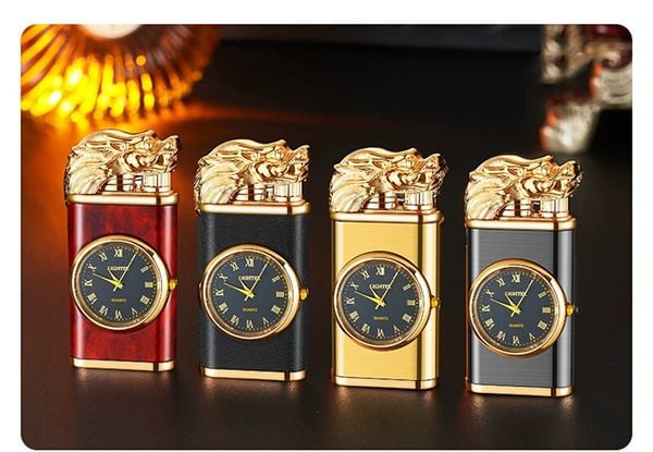 Bật lửa gas 2 chế độ lửa có đồng hồ các hình  DT19