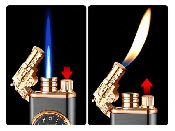 Bật lửa gas 2 chế độ lửa có đồng hồ các hình  DT19