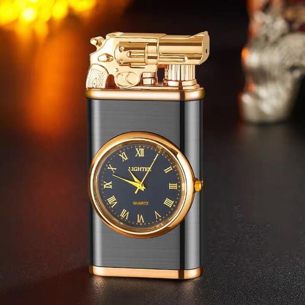 Bật lửa gas 2 chế độ lửa có đồng hồ các hình  DT19