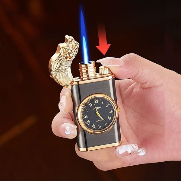 Bật lửa gas 2 chế độ lửa có đồng hồ các hình  DT19