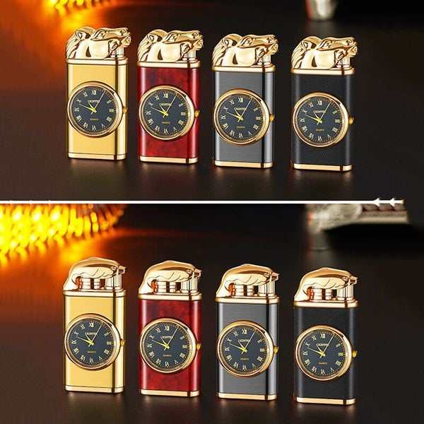 Bật lửa gas 2 chế độ lửa có đồng hồ các hình  DT19