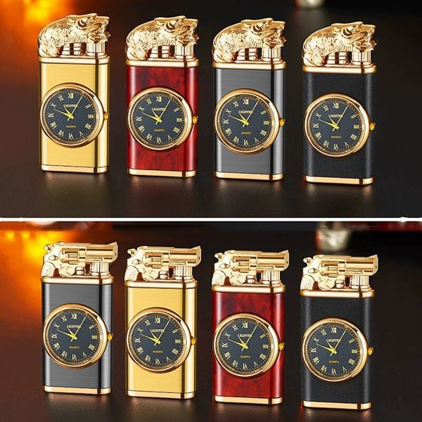 Bật lửa gas 2 chế độ lửa có đồng hồ các hình  DT19