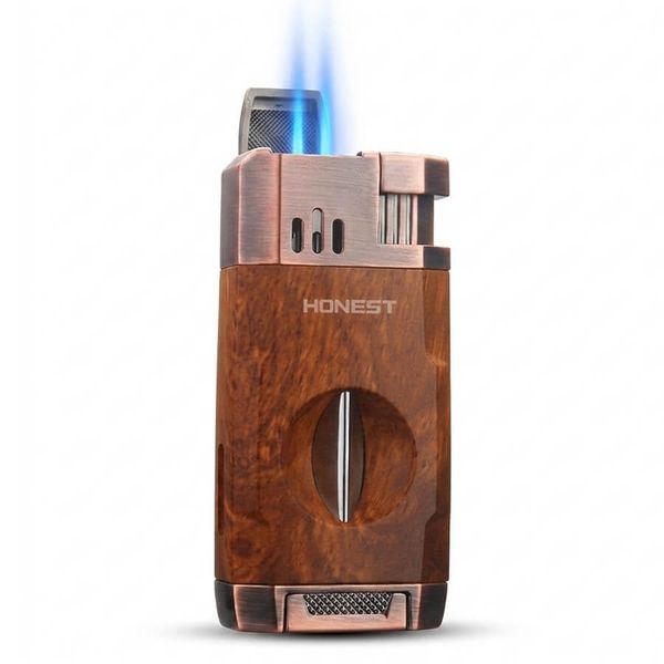 Bật lửa Honest khò 2 tia kèm dao cắt chữ V cho Cigar BCZ 834