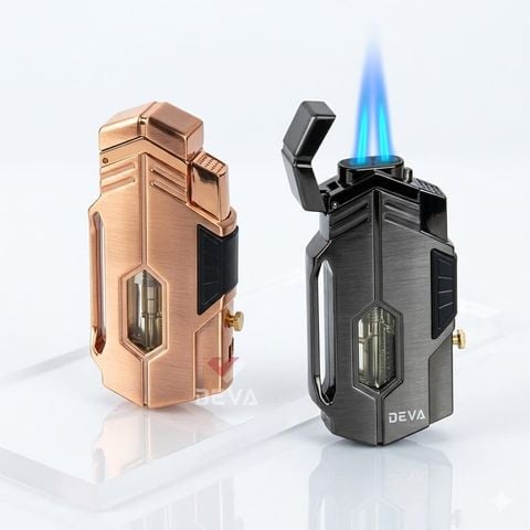 Bật lửa khò 2 tia chéo ga trong suốt kèm đục COB 160