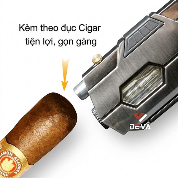 Bật lửa khò 2 tia chéo Cohiba ga trong suốt kèm đục COB 160