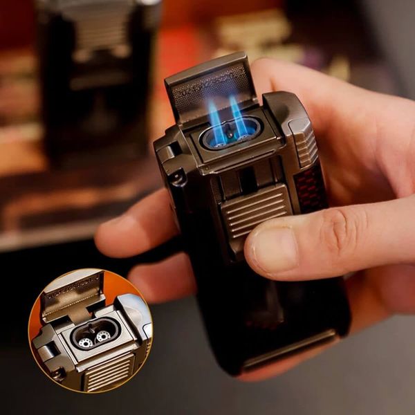Bật lửa khò 2 tia Lubinski kèm dao cắt chữ V và đục Cigar YJA 10056