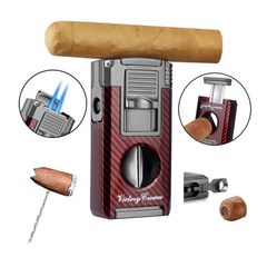 Bật lửa khò 2 tia Lubinski kèm dao cắt chữ V và đục Cigar YJA 10056