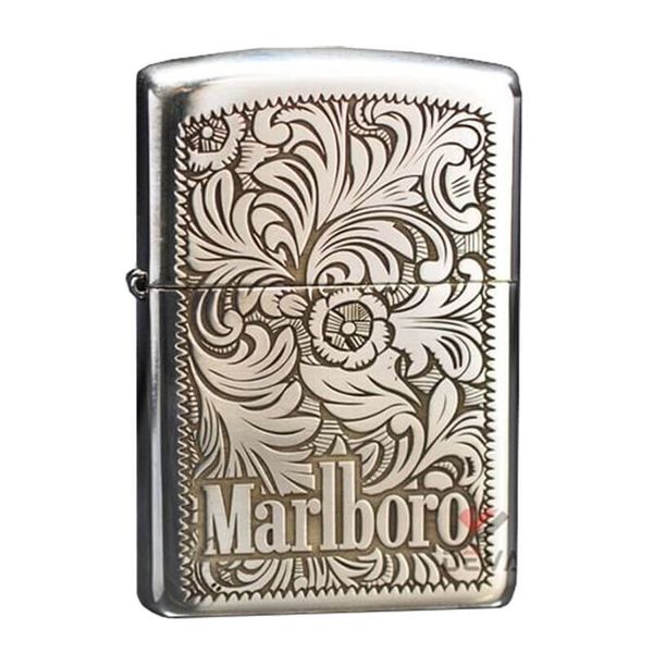 Zippo Bạc Khối Khắc Hoa Văn Marlboro BK41