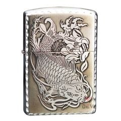 Zippo Bạc Khối Khắc Cá Chép Viền Gõ Búa BK11