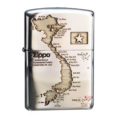 Zippo Bạc Khối Khắc Bản Đồ Việt Nam BK75