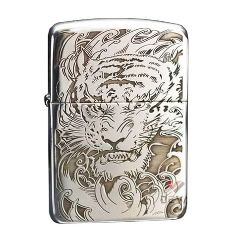 Zippo Bạc Khối Tái Bản 1941 Hình Hổ BK42