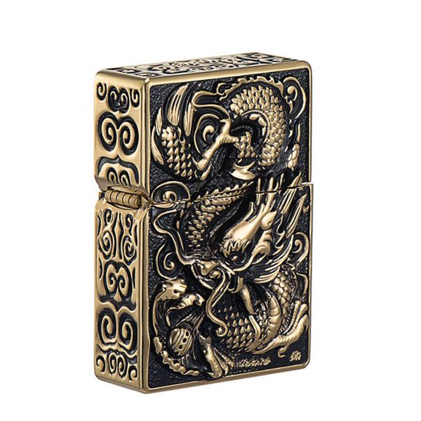 Bật lửa xăng đá Zorro vỏ dày khắc nổi rồng bay phượng múa Z-KJ1004