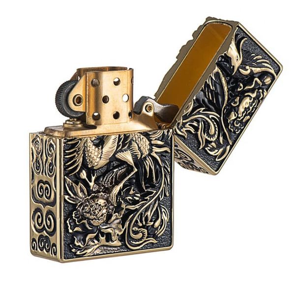 Bật lửa xăng đá Zorro vỏ dày khắc nổi rồng bay phượng múa Z-KJ1004
