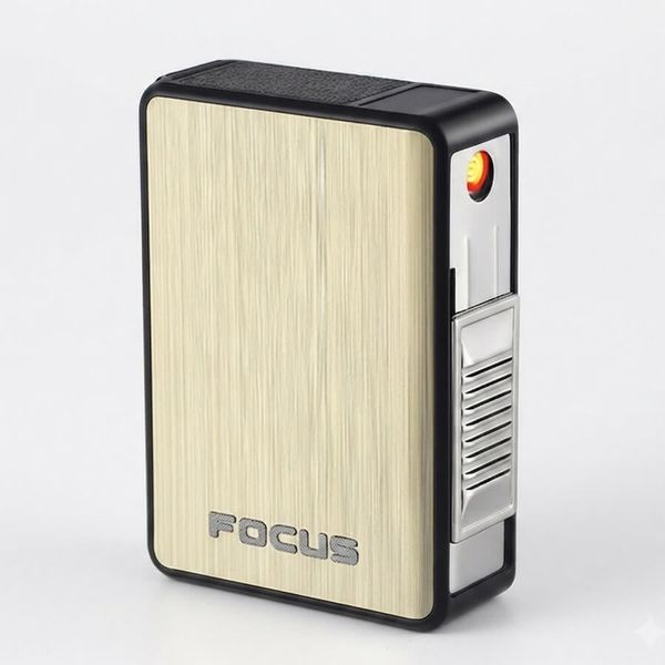 Hộp đựng thuốc lá Focus chứa 20 điếu loại 6.5mm kèm bật lửa điện nhiệt JD YH065