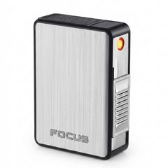 Hộp đựng thuốc lá Focus chứa 20 điếu loại 6.5mm kèm bật lửa điện nhiệt JD YH065