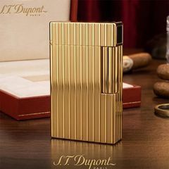 S.T. Dupont Ligne 1 (1 Lỗ) – Bọc Vàng 20 Microns – Họa Tiết Vân Kẻ Dọc Thanh Lịch DPH75