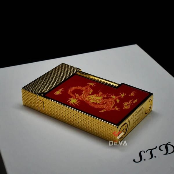Dupont Hồng Kông 2 Lửa Sơn Mài Đỏ In Hình Rồng Vàng D2C08