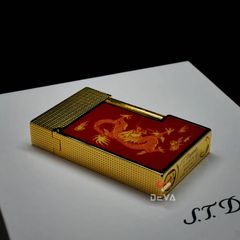 Dupont Hồng Kông 2 Lửa Sơn Mài Đỏ In Hình Rồng Vàng D2C08