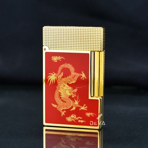 Dupont Hồng Kông 2 Lửa Sơn Mài Đỏ In Hình Rồng Vàng D2C08