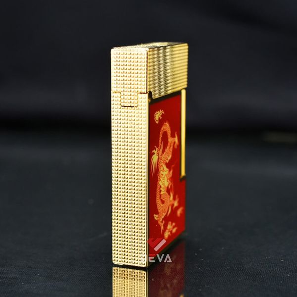Dupont Hồng Kông 2 Lửa Sơn Mài Đỏ In Hình Rồng Vàng D2C08