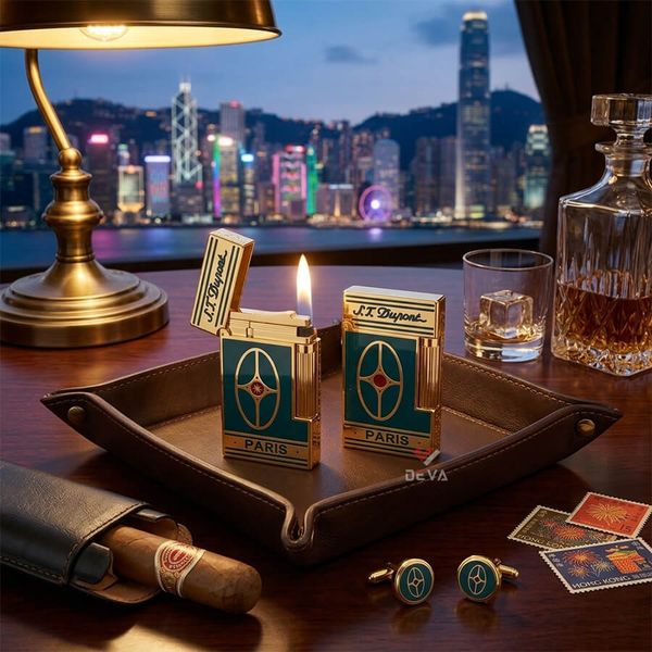 Bật lửa ST Dupont sơn xanh viền vàng D169