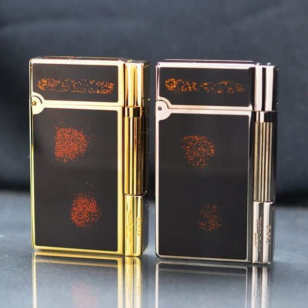 Dupont Hồng Kông Sơn Mài Đen Đính Nhũ Viền Kẻ Sọc D20