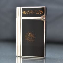 Dupont Hồng Kông Sơn Mài Đen Đính Nhũ Viền Kẻ Sọc D20