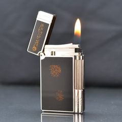 Dupont Hồng Kông Sơn Mài Đen Đính Nhũ Viền Kẻ Sọc D20