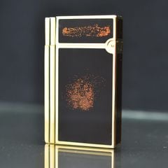 Dupont Hồng Kông Sơn Mài Đen Đính Nhũ Viền Kẻ Sọc D20