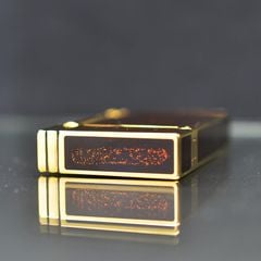 Dupont Hồng Kông Sơn Mài Đen Đính Nhũ Viền Kẻ Sọc D20