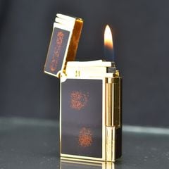 Dupont Hồng Kông Sơn Mài Đen Đính Nhũ Viền Kẻ Sọc D20