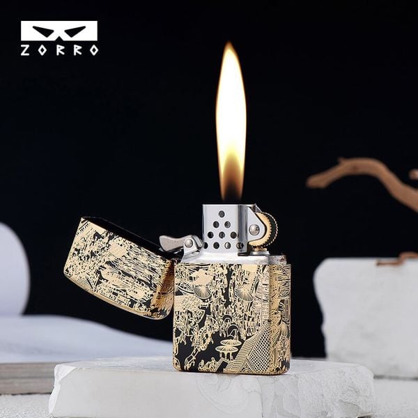 Bật lửa Zorro bức tranh Thanh Minh Thượng Hà Đồ mạ vàng Z2-1070