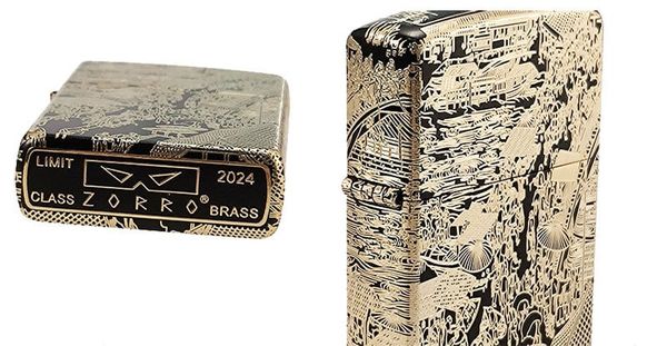 Bật lửa Zorro bức tranh Thanh Minh Thượng Hà Đồ mạ vàng Z2-1070