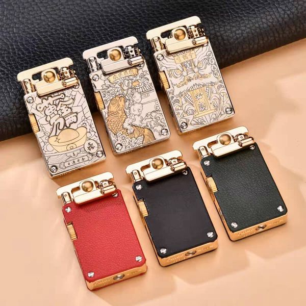 Bật lửa xăng đá chính hãng Chief cần gạt ốp da 2 mặt CF708