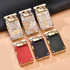 Bật lửa xăng đá chính hãng Chief cần gạt ốp da 2 mặt CF708