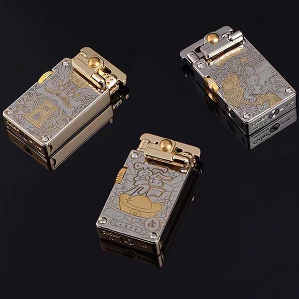 Bật lửa xăng đá chính hãng Chief cần gạt ốp da 2 mặt CF708