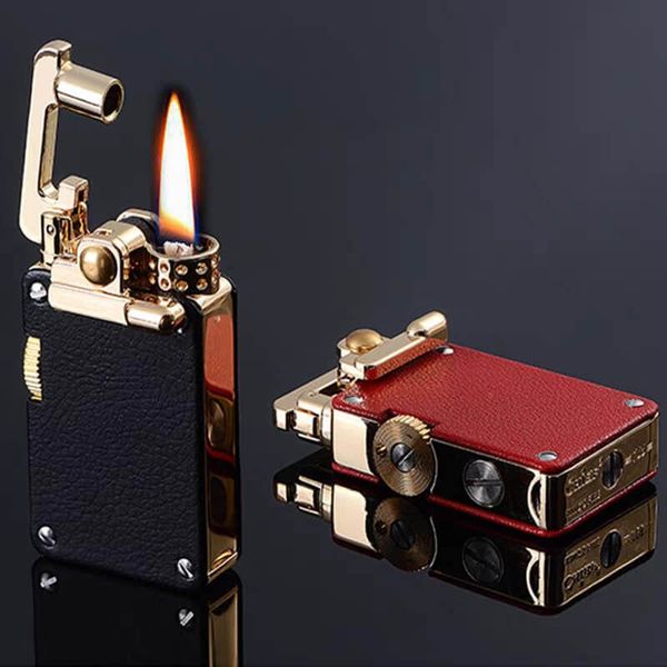 Bật lửa xăng đá chính hãng Chief cần gạt ốp da 2 mặt CF708