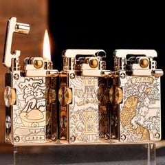 Bật lửa xăng đá chính hãng Chief cần gạt ốp da 2 mặt CF708