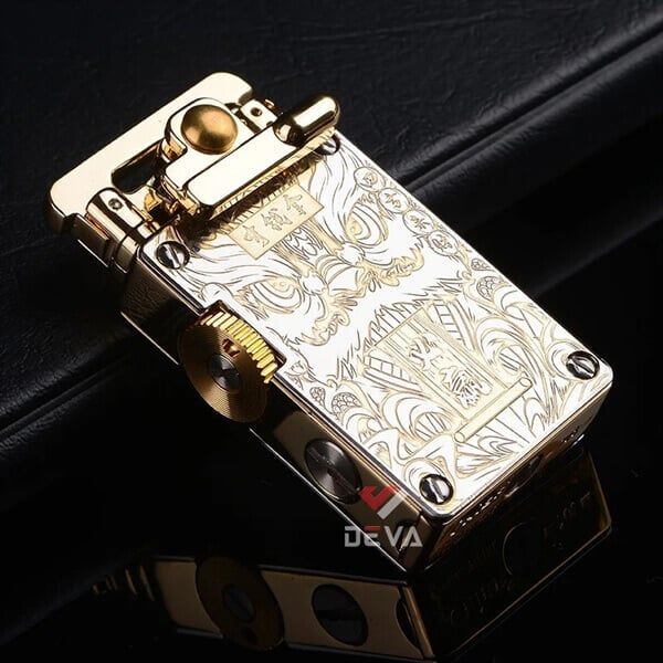 Bật lửa xăng đá chính hãng Chief cần gạt ốp da 2 mặt CF708