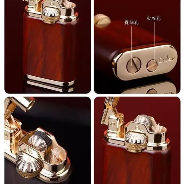 Bật lửa xăng Chief bọc gỗ đánh lửa dây chuyền CF227-501